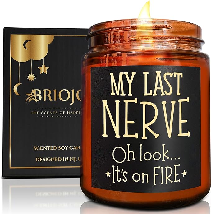 Funny Gifts for Women Men - My Last Nerve Candle - Fun Fathers Day Gift for Dad Husband Coworker Friends - Birthday Gift for Her Wife Sister Daughter Bestie - Relax Stress Relief Soy Candle