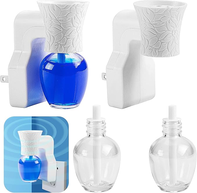 moonoom 2 Pack WallFlower Fragrance Oil Plug in Diffuser- Wall Fragrance Diffuser Plug- Rotary Plug Design Wallflowers Diffuser with 2 Empty Bottles for Home Office Spreading Scent