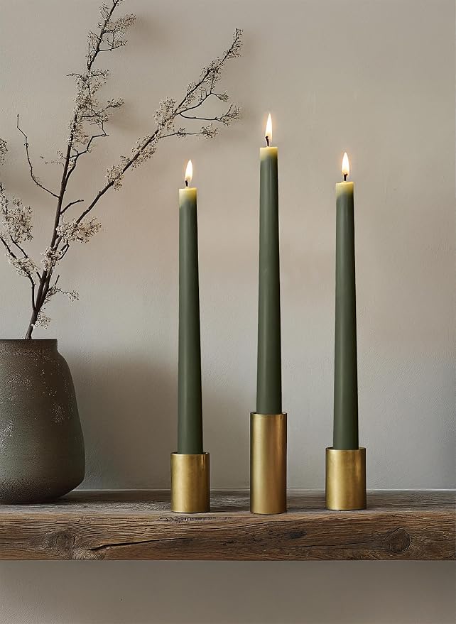 10" Classic Taper Candles, Dark Moss Green, 4-Pack, 7-8 Hours Long Burning, Unscented Tall Candlesticks