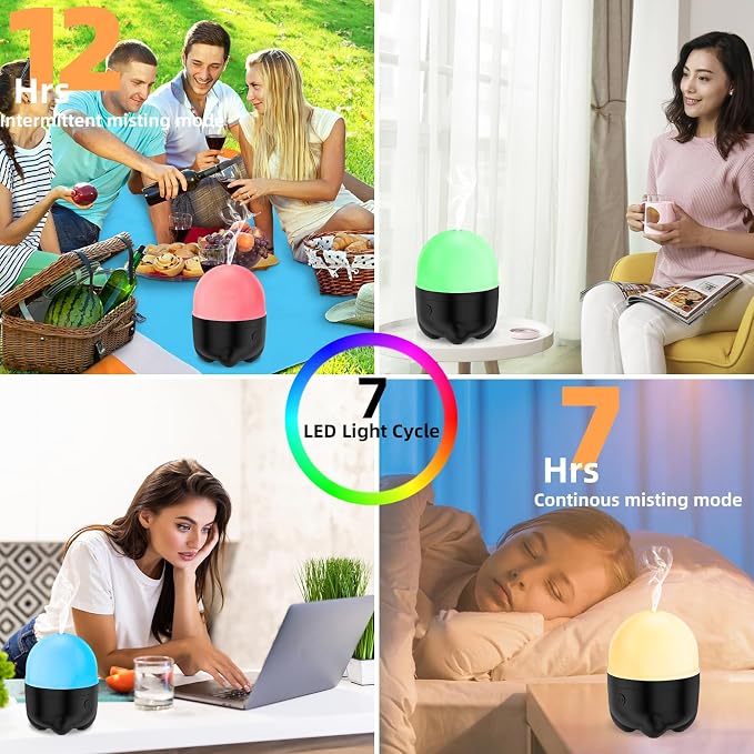 Battery Operated Cordless Essential Oils Diffuser, 150ml Portable Rechargeable Color Changing Aroma Diffuser, Wireless Oil Diffuser for Home Aromatherapy Camping Travel