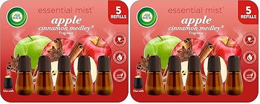 Air Wick Essential Mist Refill, 5 ct, Apple Cinnamon, Essential Oils Diffuser, Air Freshener (Pack of 2)