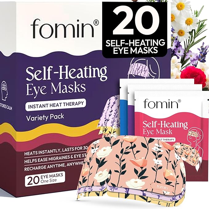 Fomin Steam Eye Mask - 20 Pack - Variety Pack - Self Heating Warm Compress for Dry Eyes, Puffy Eyes & Dark Circles, Disposable Sleep Mask for Home, Spa, Travel Essentials & Relaxation Gifts for Women
