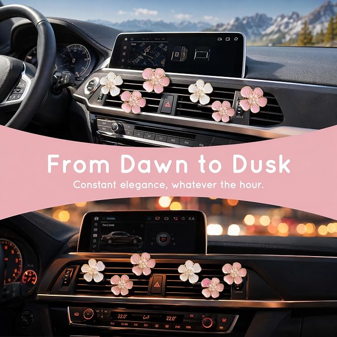 6PCS Daisy Flower Air Vent Clips, Cute Car Freshener Diffuser for Women Girls, Air Conditioning Outlet Clip for Interior Decor (Pink & White)