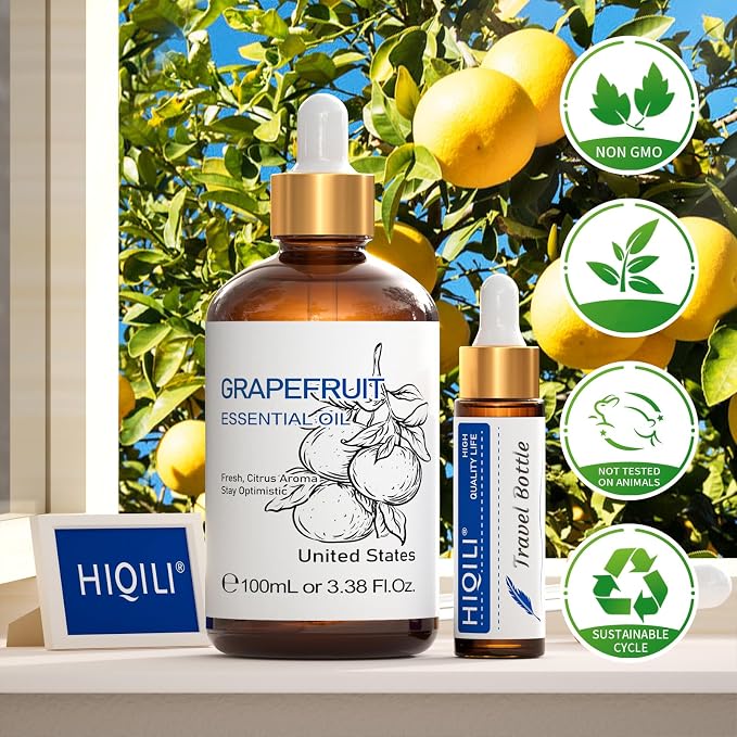 HIQILI 100 ml Grapefruit Essential Oil, for Diffuser, Skin Care - 3.38 Fl Oz