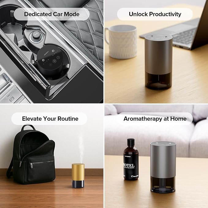 Airversa Dual-Nozzle Waterless Essential Oil Diffuser for Home Rechargeable Scent Diffusers with 5 Timer Settings, 4 Mist Levels with Vehicle Mode for Car Room Studio Office, Silver Metal
