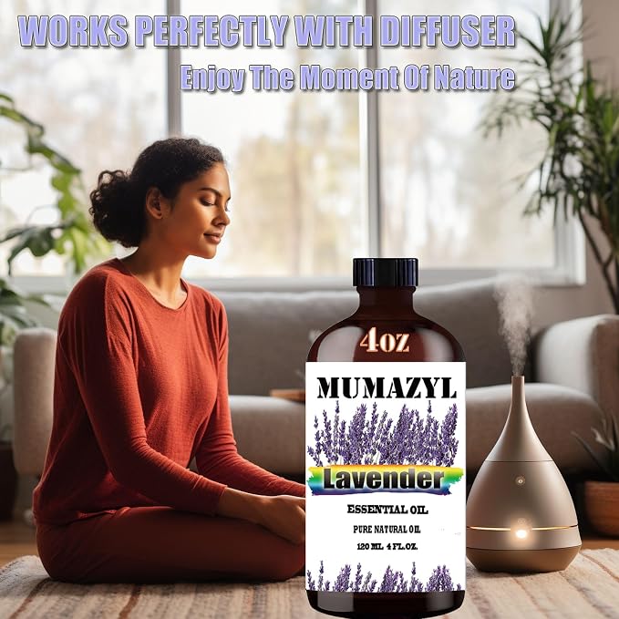 Lavender Essential Oil, Lavender Oil 4 Fl Oz 120ML for Diffuser Humidifier Yoga Cleaning DIY Candle Soap Making MUMAZYL Essential Oils