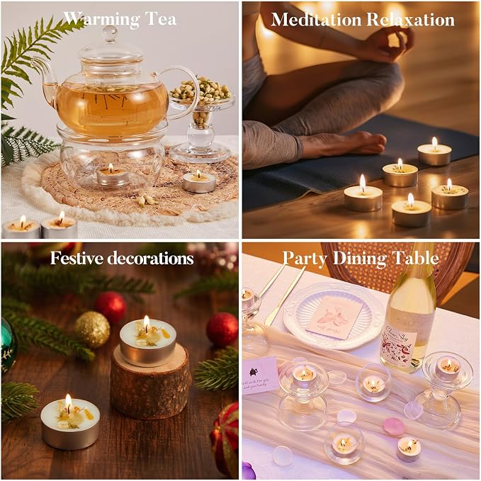 48 Pack Jasmine Tealight Candles, Petals-Infused with Real Jasmine Flowers, Natural Soy Wax 4-Hour Clean Burn, Smokeless for Relaxation, Wedding & Home Decor