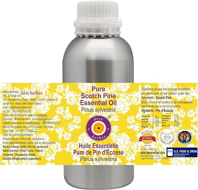 Deve Herbes Pure Scotch Pine Essential Oil (Pinus sylvestris) Steam Distilled 1250ml (42 oz)
