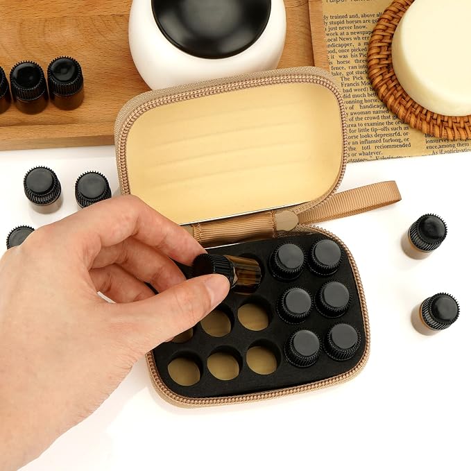2Pcs Mini Essential Oil Bottle Case with 30 Empty 2ml Vials, Travel Storage Organizer Box for Essential Oils, Compact Aromatherapy Holder for Home, Travel & Outdoor Use (15 Slots, Gold)