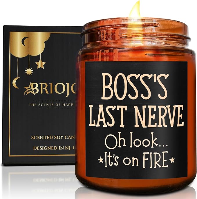 Boss's Last Nerve Candle - Funny Boss Gifts for Women Men - Relaxing Gift for Boss Female, Boss Lady - Fun Bosses Day, Birthday, Thank You for Coworker Nurse Friend - Natural Soy Wax Candle