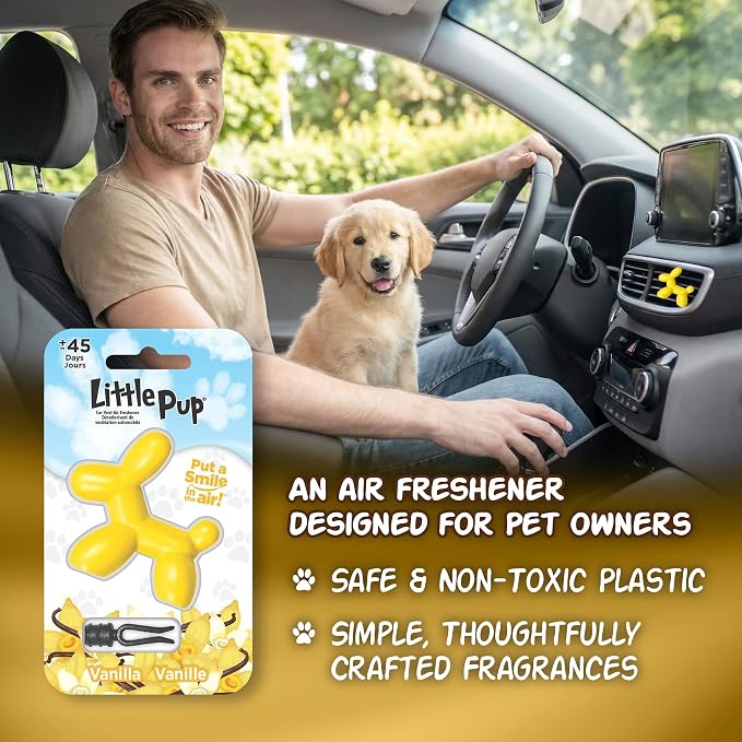Little Pup 96602-6PK Vanilla Scent, Car Air Freshener, Clips to A/C Air Vent, Alcohol-Free Fragrance Oil, Non-Hazardous and Non-Toxic Plastic, Set of 6