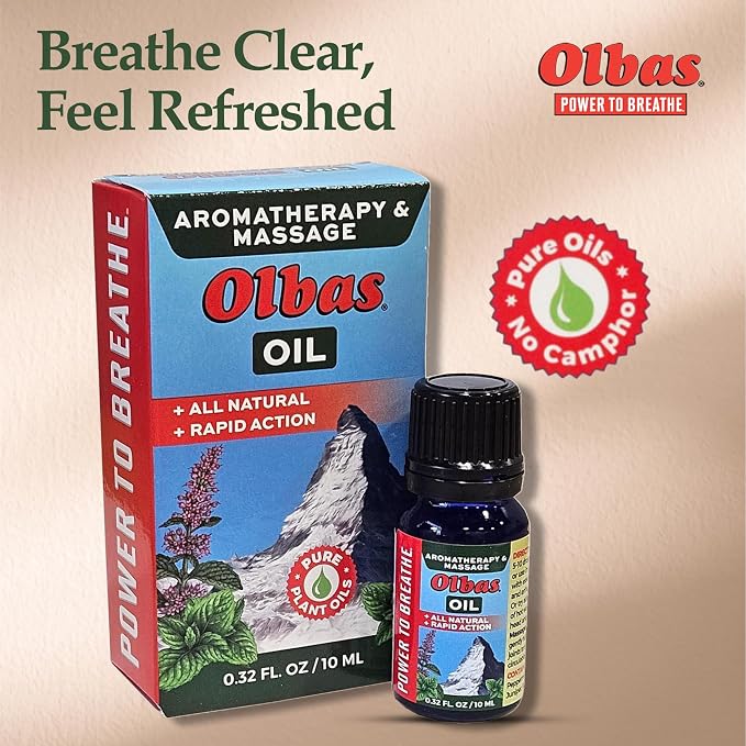 Olbas Massage and Aromatherapy Oil, 0.32 Fl Oz,Body Massage Oil, Swiss Herbal Remedies with Pure Essential Massage Oils for Muscle Relaxing and Soothing Comfort for Pain Relief