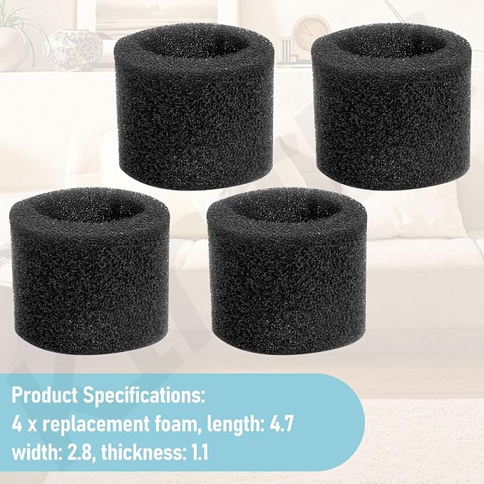 Muffler Diffuser Foam Replacement Part - Compatible with CRAFTSMAN CMXZVBE38660 Muffler Diffuser Wet/Dry Vac Attachment for Shop Vacuums - 4 Pack