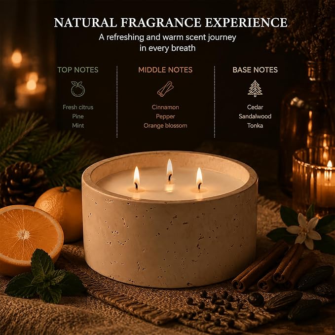 3-Wick Scented Candle-American Sandalwood,Soy Coconut Wax Blend Candle with Acacia Wood Lid,21oz Large Candle,45-Hour Long Burning,Aromatherapy Candle for Home Decor