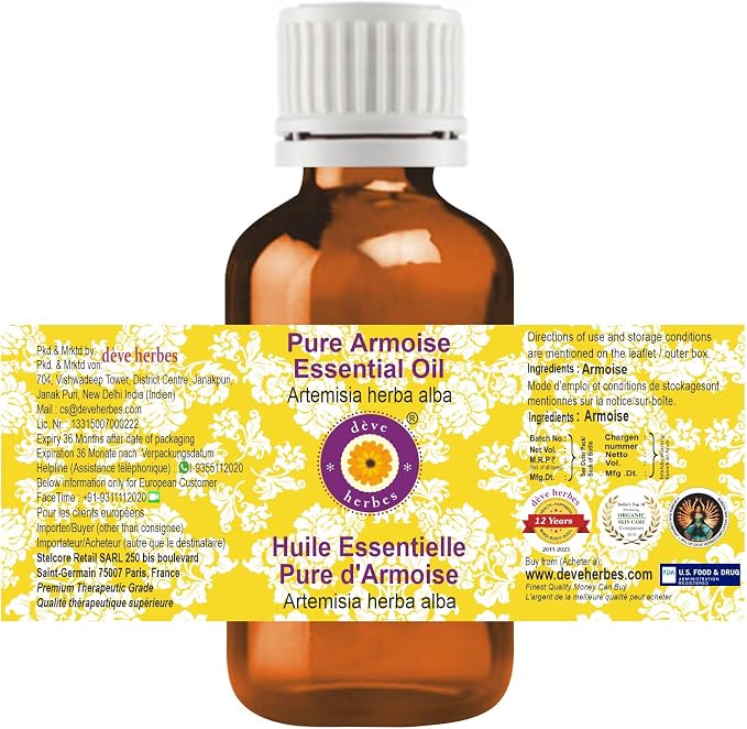 dève herbes Armoise Essential Oil (Artemisia herba alba) Pure | Non-Sticky | Non-Greasy | Lightweight | Men & Women | All Skin Types | Steam Distilled 10ml (0.33 oz)