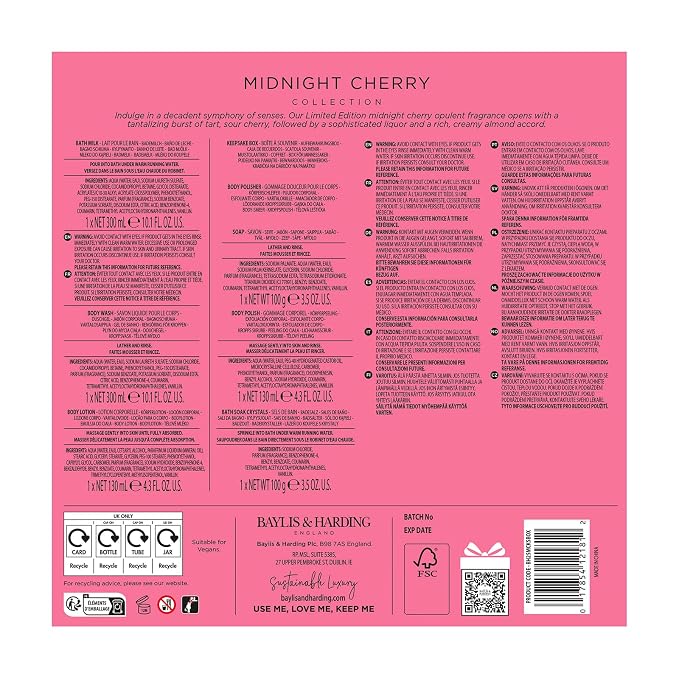 Baylis & Harding Midnight Cherry Luxury Pamper Gift Set For Women - Vegan Friendly