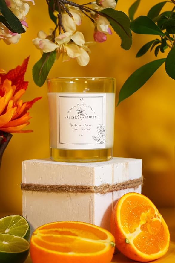 Fressia Scented Candle for Home | Natural Soy Wax 8oz Jar | Highly Scented Floral Aromatherapy | Long Lasting Fresh Fragrance | Stress Relief | Premium Room Decor | Elegant Gift for Women