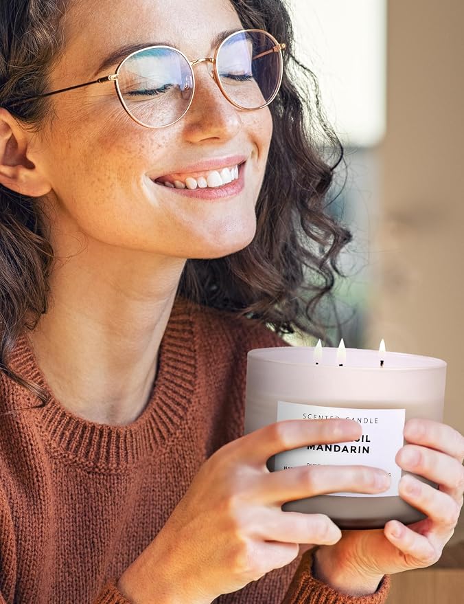 Lime Basil Mandarin 3-Wick Soy Candle | 15.8 oz Large Scented Candle for Home | Clean Burn Long Lasting | Fresh Herbal Citrus Scent | Gift Ready