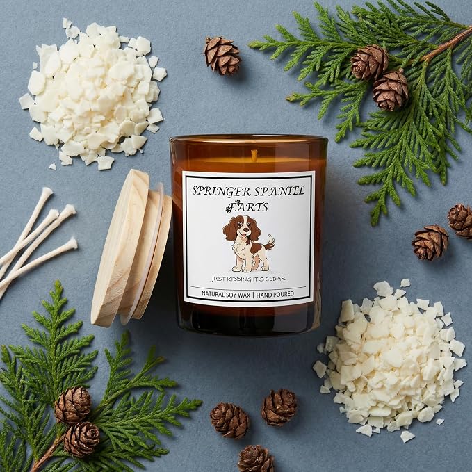 Springer Spaniel Gifts for Women | Birthday Gifts for Mom | Light When Dog Farts Candle | Cedar By Natural Soy Wax | Pet Safe Friendly Memorial Candles for Home Scented Household Essentials