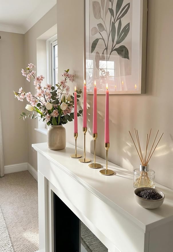 6 PK 10" Classic Taper Candles, Pink, 7-8 Hours Long Burning, Unscented Tall Candlesticks