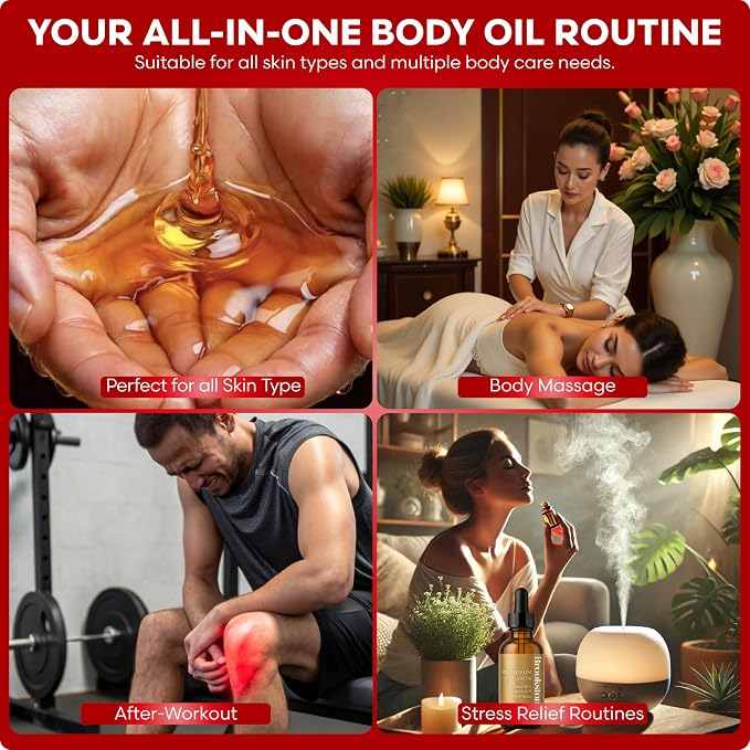 Brookstone Red Rose Multi-Use Essential Oil for Hair, Face & Body - Deep Floral Rose Aroma, Enriched with Rosehip, Castor & Olive Oils (4 fl oz / 118 mL)