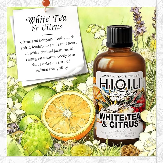 HIQILI White Tea & Citrus Fragrance Oil for Diffuser & DIY, Hotel Collection Scent for Home Air Freshener, Perfume, Wool Dryer Balls - 1 Fl Oz