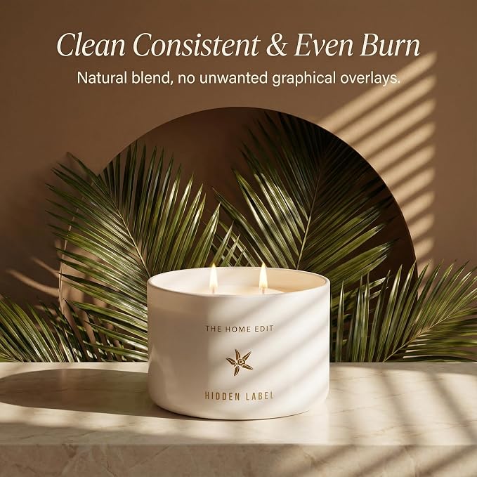 Hidden Label Vanilla Jasmine Soy Candle, 10oz 2-Wick, 45H Clean Burn | Relaxing Aromatherapy | Sweet Warm Floral Layers | Even Melt, No Tunneling | Non-Toxic Phthalate-Free | Gift Boxed Minimalist