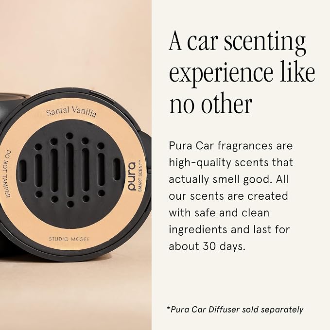Pura & Studio McGee - Fragrance for Car Diffuser - Clean & Safe Luxury Scent Refill - Long-Lasting for 30 Days of Aroma - Must-Have Accessory - Santal Vanilla
