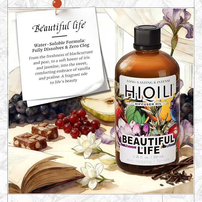 HIQILI Beautiful Life Diffuser Oil, Water Soluble Fragrance Oil for Home, Relaxing Floral Scent for Ultrasonic & Reed Diffusers - 3.38 Fl Oz