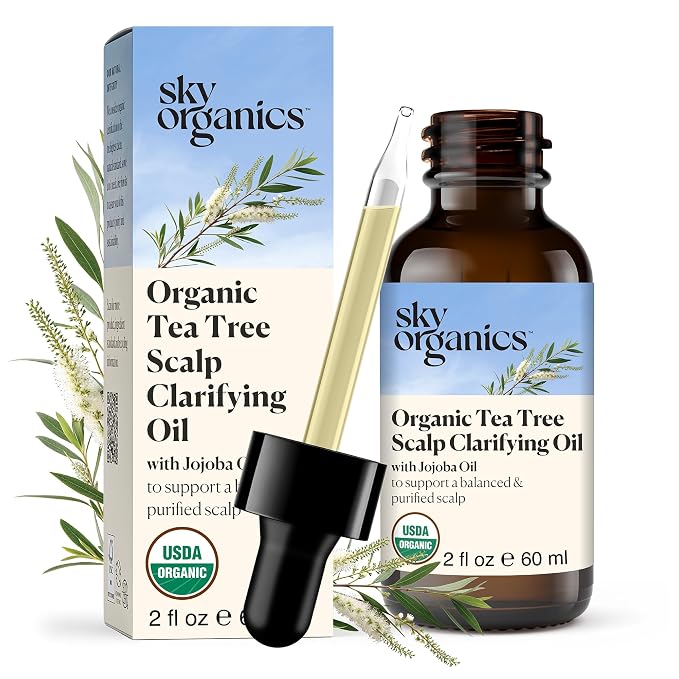Sky Organics - Organic Tea Tree Scalp Clarifying Oil (2 fl oz/60 mL) Balanced & Purified Hair Oil for Scalp Dryness & Itchiness - Tea Tree, Jojoba, Peppermint - Vegan, Cruelty Free, DIY eBook included