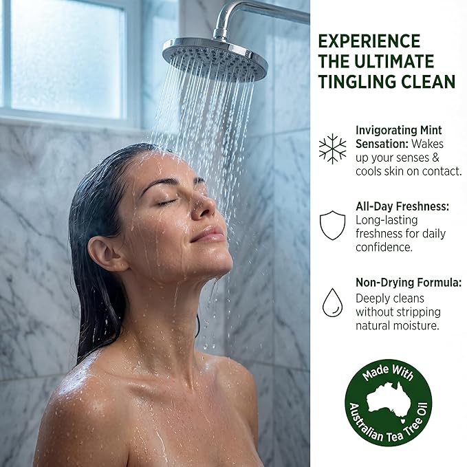 TheraTree Tea Tree Oil Body Wash & Foot Wash - Mint - Natural Cleansing Shower Gel for Daily Skin & Body Care - Soothing & Refreshing Formula for Men & Women, 12 Fl Oz