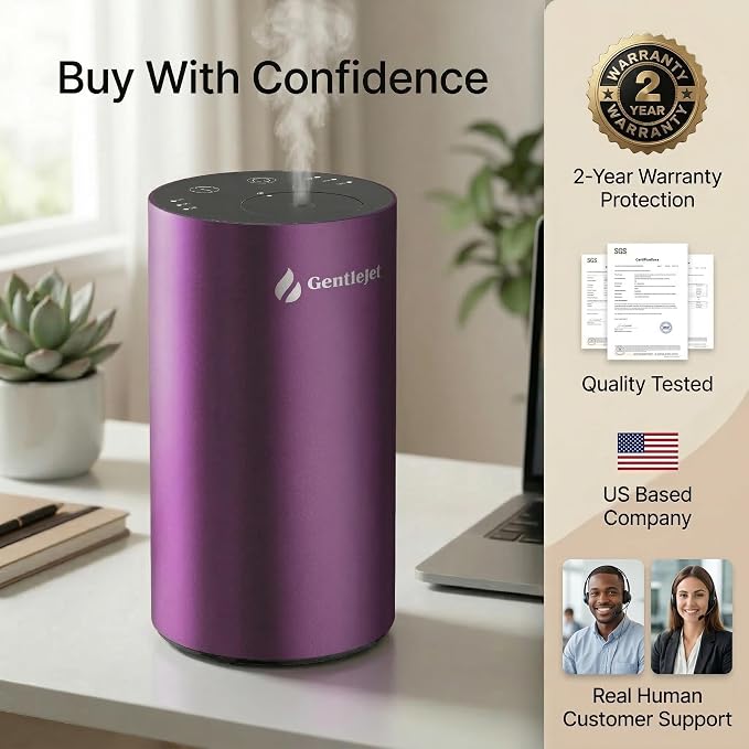 GentleJet LiteMist Waterless Rechargeable Aroma Diffuser for Bedroom, Office & Car, Cold-Air Essential Oil Mist, Aluminum Body, 20ml