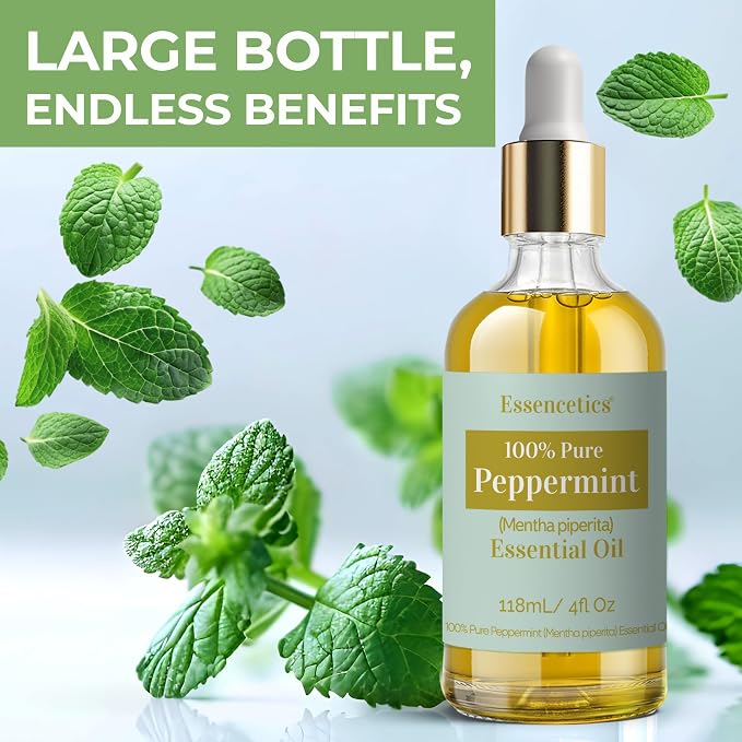 Peppermint Essential Oil 4 oz - 100% Natural- Infused with Olive & Sunflower Oils - Organic Peppermint Oil for Diffuser, Skin, Face & Hair Care