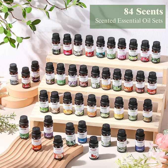 84 Pcs Essential Oil Set for Diffuser 10ml Sweet Orange Lavender Lemongrass Peppermint Eucalyptus Rose Each Fragrance Oil for Candle Making, Soap Making, Aromatherapy, Humidifiers (Classic)