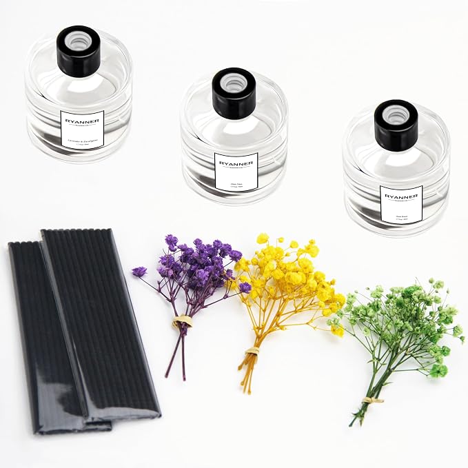 Reed Diffuser Set of 3 Pack,Clean Linen/Lavender Eucalyptus/Ocean Breeze Scented Oil Diffuser with 24 Sticks(1.7 fl oz Each Pack),Air Freshener for Bedroom Bathroom Office | Shelf Decor