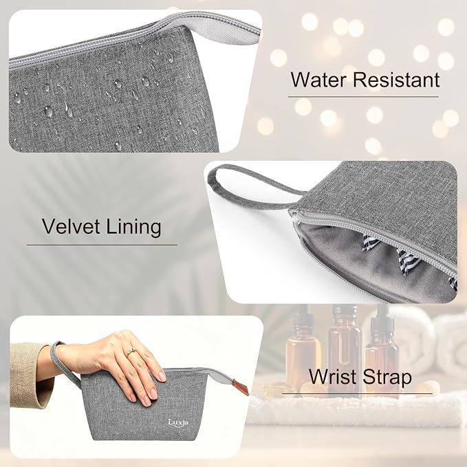 LUXJA Essential Oil Carrying Bag - Holds 8 Bottles (5ml-15ml, Also Fits for Roller Bottles), Portable Organizer for Essential Oil and Small Accessories, Gray