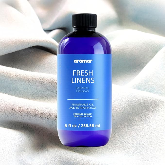 AROMAR Premium Fragrance Oil, Long-Lasting, Refreshing Uplifting Aroma for Aromatherapy, Relaxation & Household Uses. Fresh Linens 8oz