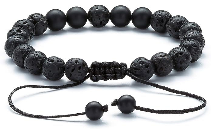 Men Women 8mm Lava Rock Aromatherapy Anxiety Essential Oil Diffuser Bracelet Braided Rope Natural Stone Yoga Gifts Beads Bracelet Bangle-21017