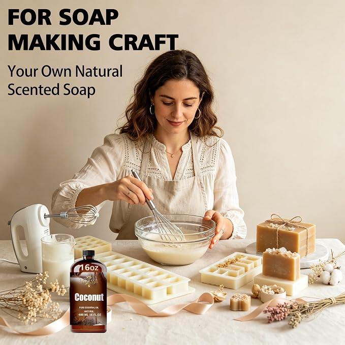 Coconut Essential Oil, Coconut Oil 16 Fl Oz 480ml for Diffuser Yoga Soap & Candle Making – with 0.33 Oz Roller Ball & Funnel YHSESSE Essential Oils