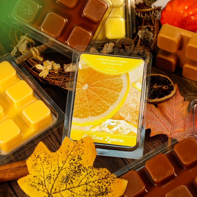 SCENTORINI Wax Melts, Sicilian Lemon Scent, Summer Scented Wax Cubes, Natural Soy Wax Melts for Candle Making, Wax Warmer, Home Decoration, 4-Pack