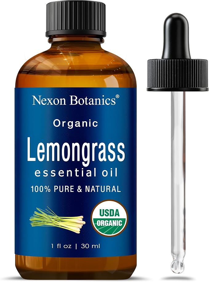 Organic Lemongrass Essential Oil 30 ml - Pure, Natural Oils for Aromatherapy, Diffusers, DIY, Candle and Soap Making Scent - Nexon Botanics