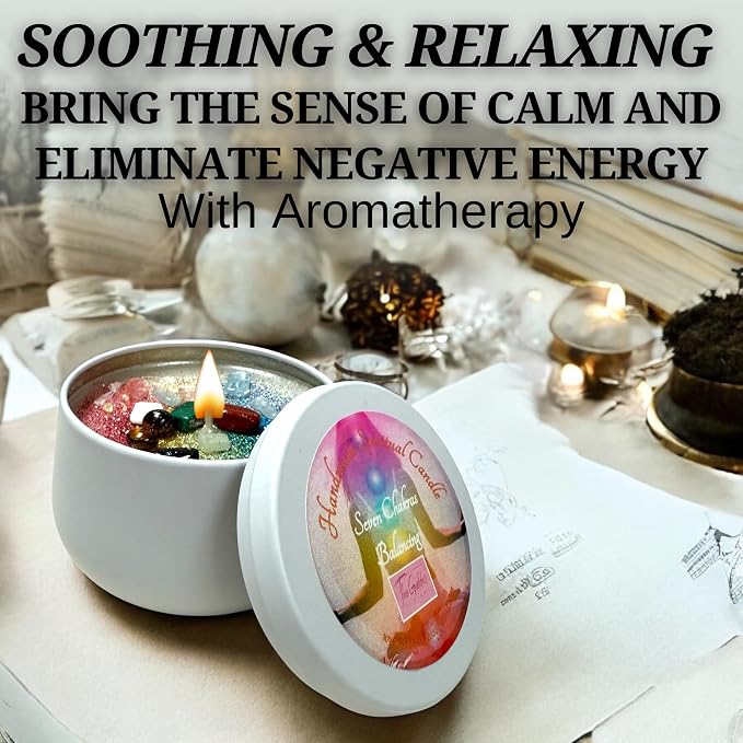 – Seven Chakras Balancing Candle | Spiritual Tool for Healing, Meditation & Energy Alignment | Reiki, Hoodoo, Wiccan, Pagan, Conjure (8oz)