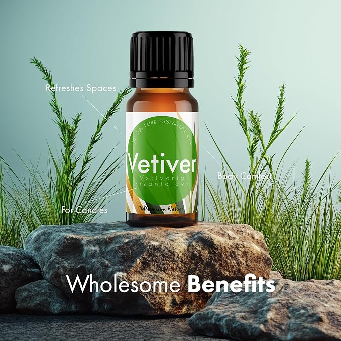 Vetiver Essential Oil | 100% Pure & Natural | Earthy Scented Aromatherapy Oil for Diffuser, DIY Candles & Body Massage, 0.34 fl Oz