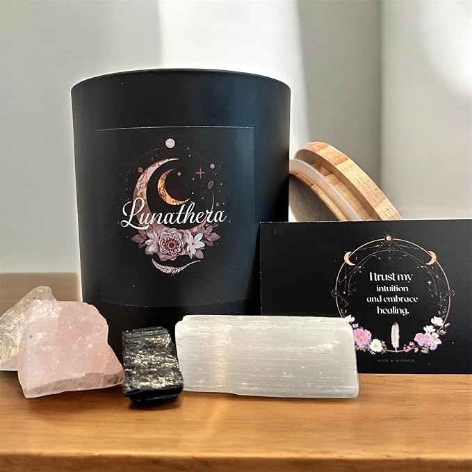 Lavender & Sandalwood Aromatherapy Soy Wax Candle for Energetic Shifts, Reflection & Restorative Healing Journeys | 10 oz Scented Candle - Lunathera Ritual Candle By Wick & Whisper