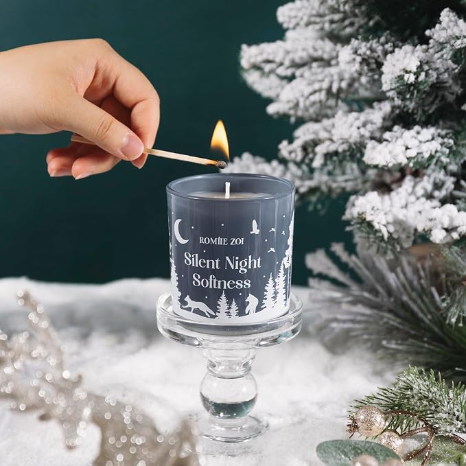 ROMIIE ZOI Christmas Scented Jar Candle - 6oz Soy Wax Candle - Silent Night Softness Infused with Fresh Cut Spruce Branches Aroma - with Beautiful Keepsake Box Special for Christmas/Holiday Gifts