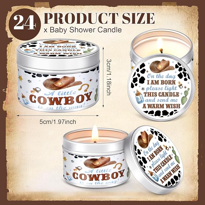 MTLEE 24 Pcs Cowboy Baby Shower Party Favors Candles Lavender Scented Baby Shower Favors for Guests Rustic Tealights Candles Gender Reveal Return Gifts (1.2 oz, White)