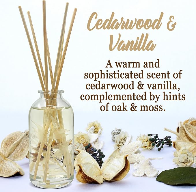 Urban Naturals Cedarwood & Vanilla Reed Diffuser Set | Made with Essential Oils & Real Botanicals | Cedar, Vanilla, Oak and Moss | Made in the USA