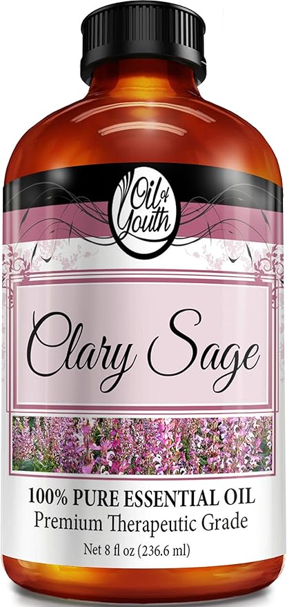 Oil of Youth Clary Sage Essential Oil 8oz - Pure Therapeutic Grade for Aromatherapy
