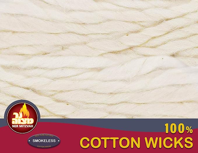 Ner Mitzvah Smokeless Cotton Wicks - 50 Pack (Approx.) - 100% Natural, for Oil Cup Candle Lighting, Multipurpose Use