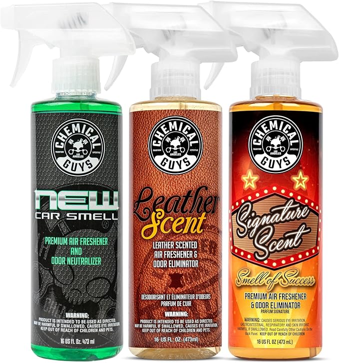 Chemical Guys AIR_301 Best Air Freshener Kit - New Car Scent, Leather Scent & Signature Stripper Scent, (Great for Cars, Trucks, SUVs, RVs & More) (3) 16 fl oz Bottles
